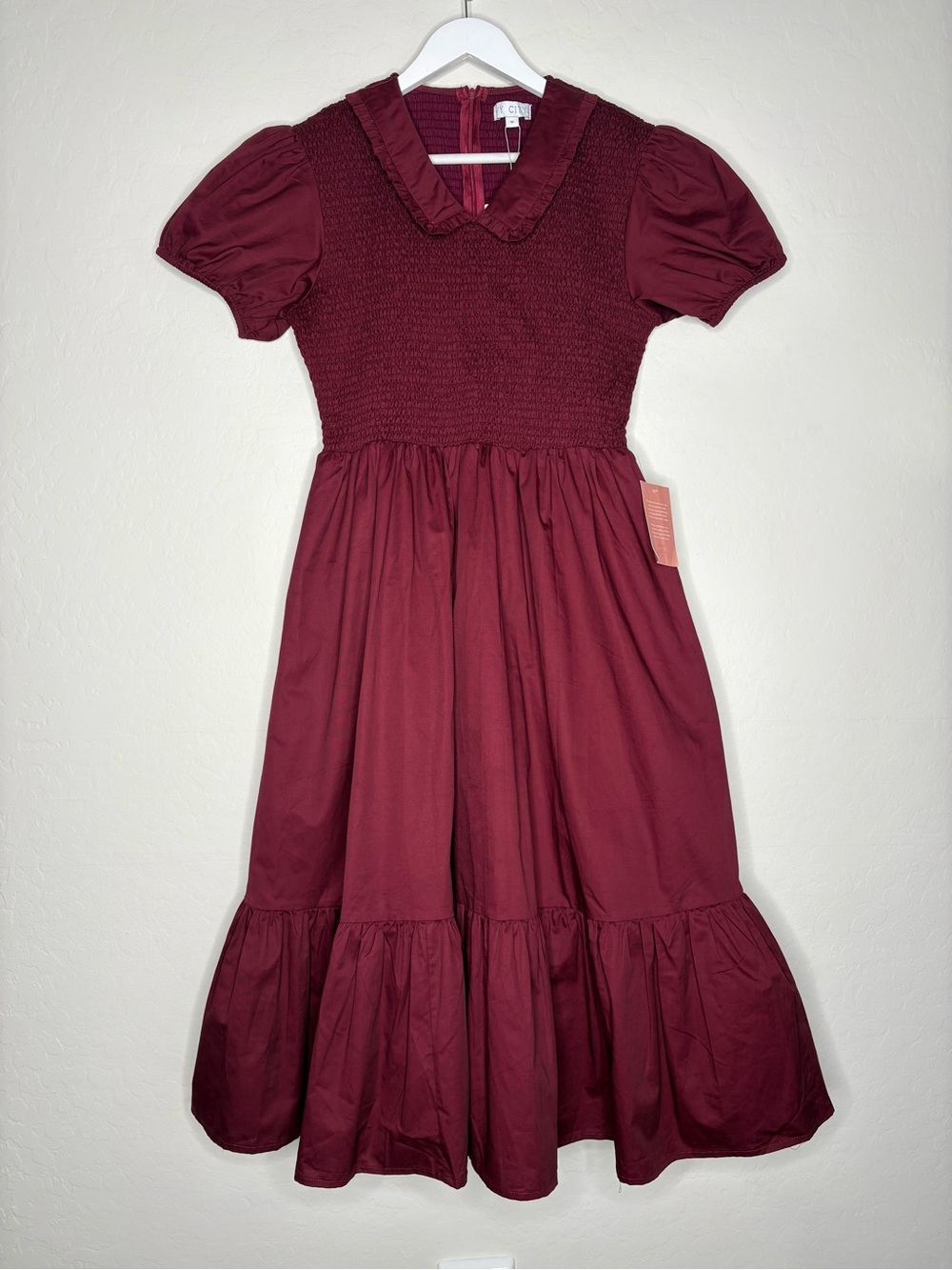 Ivy City Co Wine Red Smocked Addie Dress Size Medium Holiday Christmas NWT - Picture 4 of 14
